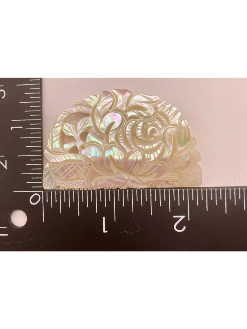 Vintage Taiwan 1970's Carved Mother Of Pearl Floral Rose Brooch Pin -34B
